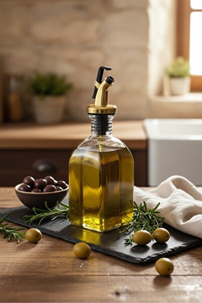 junibeliw Köşeli Frask Cam Şişe Sofra Üzeri Yağdanlık 250ml Sirke Limon Yağ Ş...