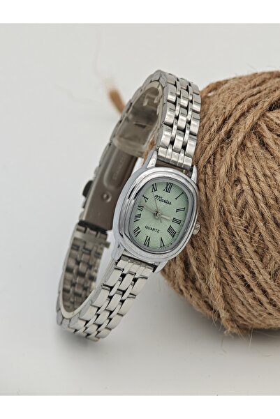 Marlas Retro Women's Wristwatch, Green Dial, Minimal Design, Roman Numeral Dial
