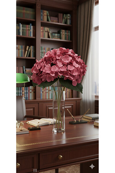 YASİMA 1 Adet 5 Dallı Ortanca Gül Kurusu Renk Ev Dekor Saksı Süsü