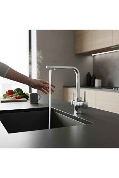 İSAOĞLU YAPI Arıtmalı Mutfak Bataryası Silver Gümüş Premium Armatür Kare Arıt...