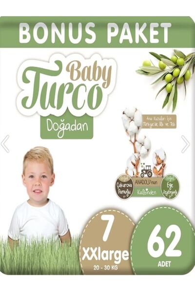 Baby Turco Doğadan Bebek Bezi 7 Numara XXlarge Aylık Fırsat Paketi 62 Adet