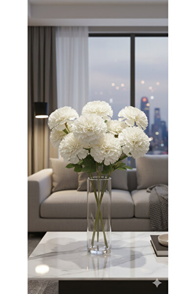 YASİMA Large Cream 7 Heads Carnation Home Decor Flower Pot Ornament 42 cm Len...