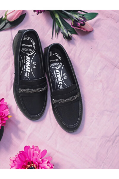 ASL SHOES STORE Ortopedik Tabanlı Günlük Yumuşak Rahat Klasik Siyah Kadın Las...