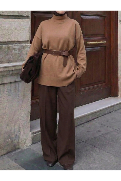 QETEENN Yarım Balıkçı Yaka Modern Kesim Triko Tunik kazak