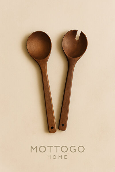 Mottogo 2'li Akasya Ahşap Salata Servis Kaşığı Seti – Doğal Ahşap Sunum Kaşıkları
