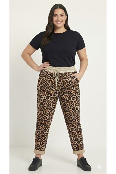 della moor Pantaloni din piele intoarsa pentru femei cu model leopard italian L material elastic