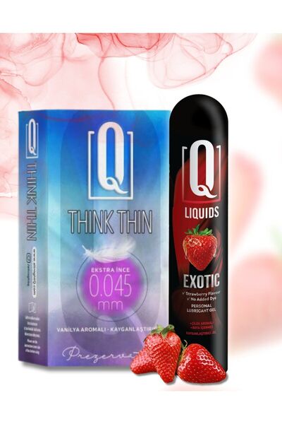 Q LIQUIDS 12 Adet Vanilya Aromalı ve İnce Prezervatif 125ml Çilek Aromalı Kay...