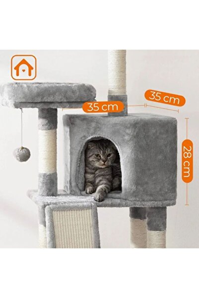 OEM Arborele pentru pisici 115 cm, 2 paturi, căsuță și stâlpi acoperiți cu sisal