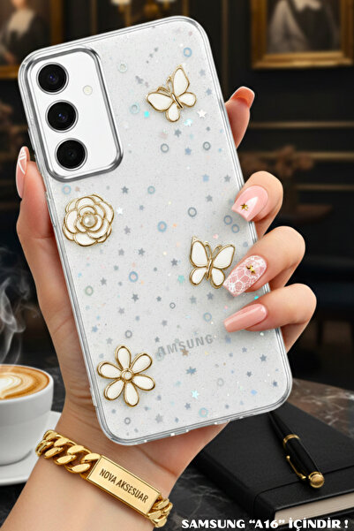 cepmoda حافظة لهاتف سامسونج جالاكسي “A16” مزينة بنمط “زهرة-فراشة” فاخرة مع غط...