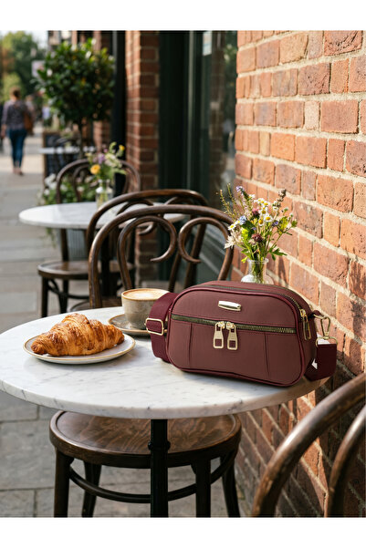 Rosmod Жіноча сумка з трьома відділеннями, бордовою блискавкою, ручками та ременем через плече