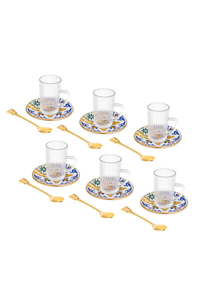 Bosphorus Glass 18-piece Turkish glass tea set in modern colors