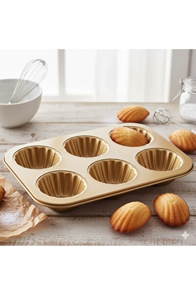 Generic Gold Shell Shape Muffin Pan 6 Cup Nonstick Cupcake Tray for Oven Baking