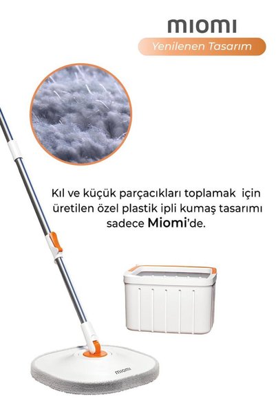 Miomi Mop Temiz&kirli Su Ayıran 1 Adet Yedek Moplu Otomatik Temizlik Seti, Yenilenen Tasarım Kare Başlık