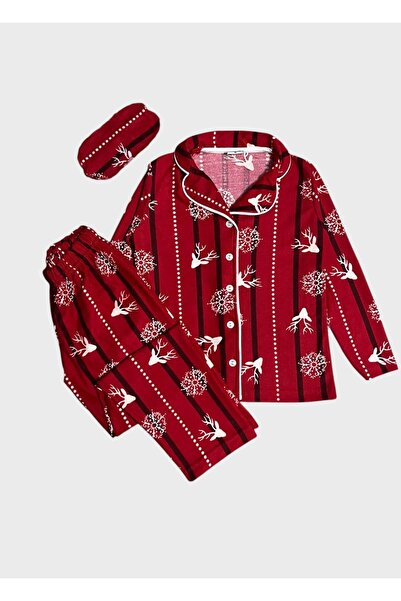 ALİŞ KİDS Set de pijamale cu nasturi, cu guler de cămașă, cu model de Crăciun, din piele de căprioară din bumbac, pentru mamă și fiică