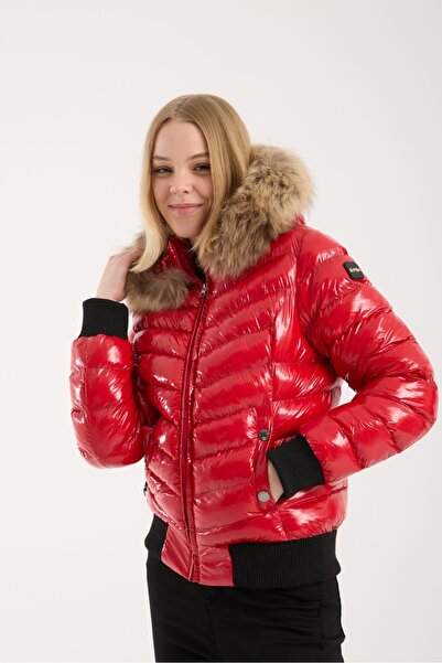 G-FOX Női rövid levehető természetes szőrme kapucnis, vízlepergető puffos kabát 8637