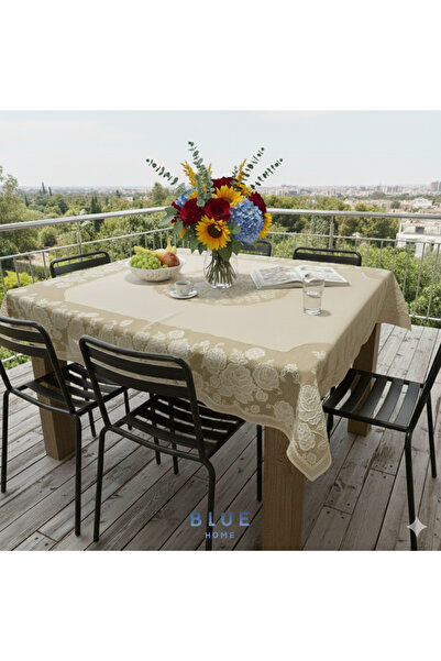 Blue Home PVC, dantelă, aspect anti-alunecare, rezistent la lichide, fără găuri, față de masă de bucătărie, cu motiv floral 120x150