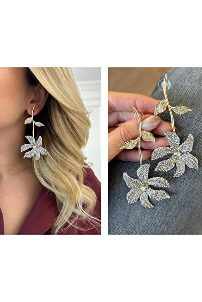Haziran Aksesuar Zarif Bohem Çiçekli, Altın Kaplama Büyük Yaprak ve Çiçek Hal...