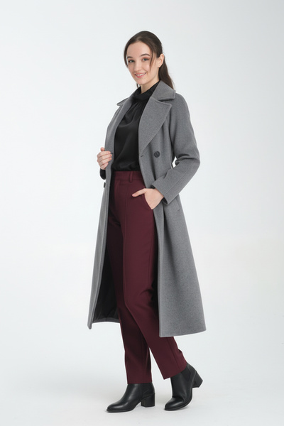 Soydan Güner Kruvaze Reglan Kol %50 Saf Yün Ara Boy (120CM) Kaban Gri 1280