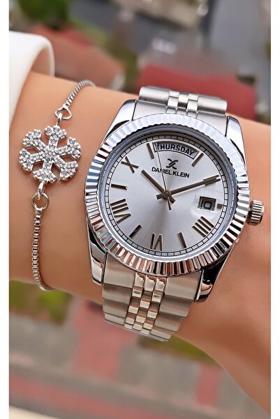 Daniel Klein Marka Gümüş Renk 2 Yıl Garantili Kadın Kol Saati - Bileklik Hediyeli