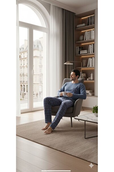 Sude HOMEWEAR Ercan Bottom Square Top με τσέπη γαλάζιο Pjm Tkm