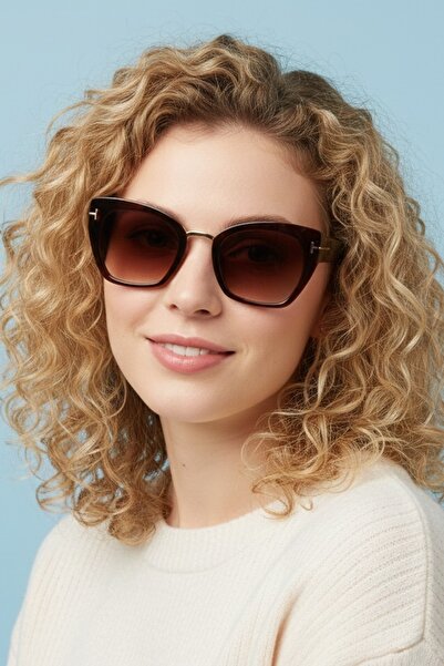 Di Caprio Brown Gold Iconic Bold Cat Eye Women's Sunglasses