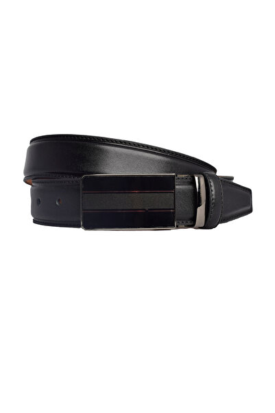 GoDeri 100% Γνήσιο Δέρμα, ΠΟΡΠΗ CLAMSHELL, μαύρο Classic, Υφασμάτινη ζώνη παντελονιού 3,5 Cm_black2_black.ραμμένο