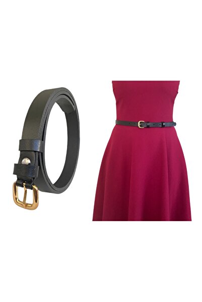 GoDeri حزام نسائي من الجلد الطبيعي 100% بإبزيم مربع ذهبي أسود رفيع جدًا، 1.8 سم = متعدد اللغات-02