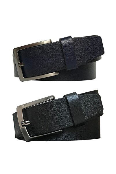 GoDeri طقم من الجلد الطبيعي مكون من قطعتين حزام 4 سم أسود، أزرق داكن = 2 قطعة 13-37