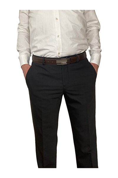 GoDeri 100% Genuine Leather, CLAMSHELL BUCKLE, Dark Brown Classic, Fabric Trouser Belt 3.5 cm_altciz_cocado