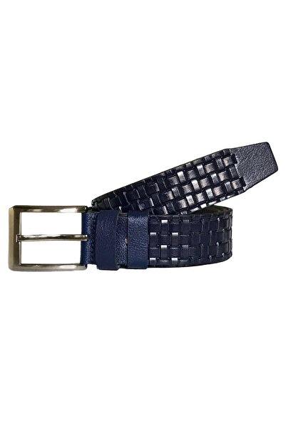 GoDeri Шкіряний ремінь з синім візерунком 4 см = dk-0121