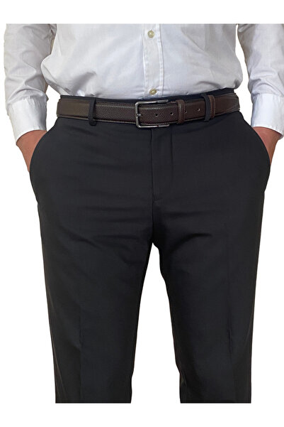 GoDeri 100% γνήσιο δέρμα, σκούρο καφέ ραμμένο κλασικό, υφασμάτινη ζώνη παντελονιού 3,5 cm_Dikisli.Doted