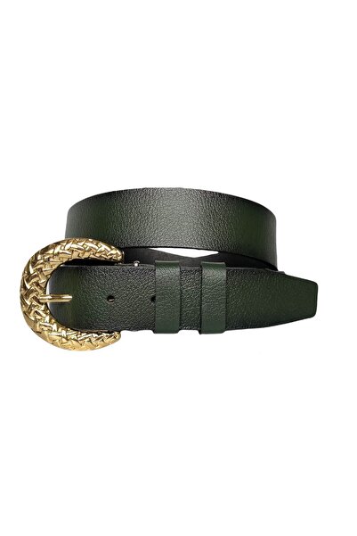 GoDeri 100% piele naturală, curea de blugi de damă verde cu cataramă aurie 4 cm=an-byn-24