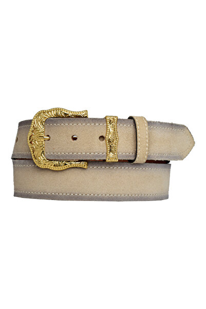 GoDeri 100% piele naturală, cataramă costum auriu 4 cm centură damă piele întoarsă crem; Blugi, centură sport=an-byn-77