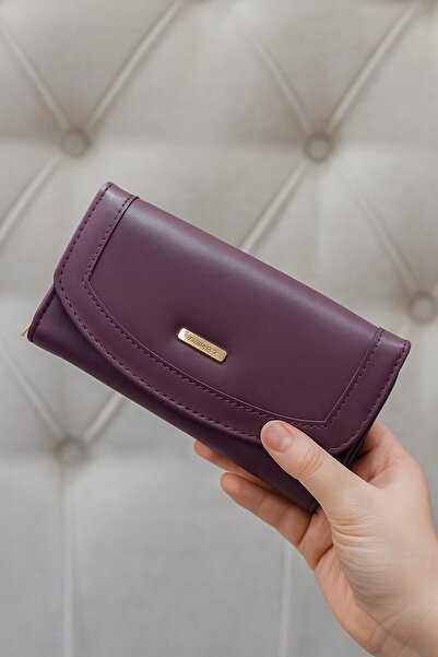 Newish Polo Envelope Model Flap Zippered Plain Faux Leather Women's Portfolio Wallet-Large Size