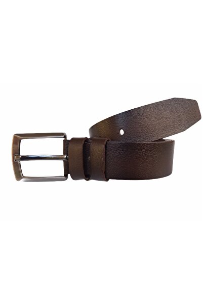 GoDeri 100% جلد طبيعي فاخر 4 سم بني جينز وحزام قماش = gkdk0016