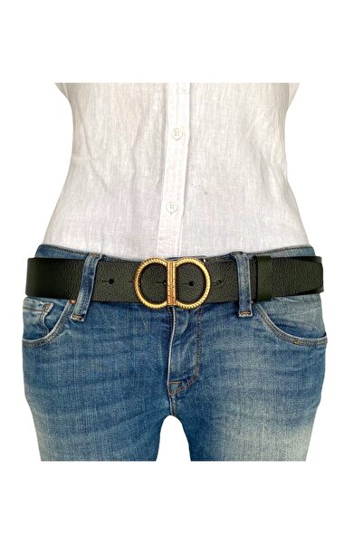 GoDeri 100% piele naturală, curea de blugi de damă verde cu cataramă aurie 4 cm=an-byn-16