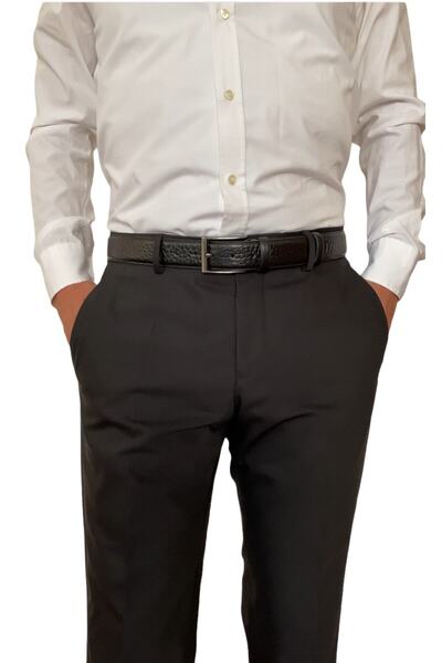 GoDeri 100% جلد طبيعي عالي الجودة، مخيط أريزونا أسود كلاسيكي، حزام بنطلون من القماش 3.5 سم = أريزونا-دقيقة