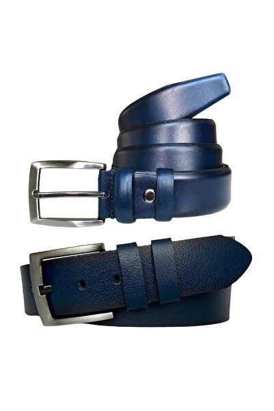 GoDeri Набір з 2 предметів з натуральної шкіри, синій, 4,5 см ремінь для джинсів та 3,5 см ремінь для штанів з тканини = kotkumaş