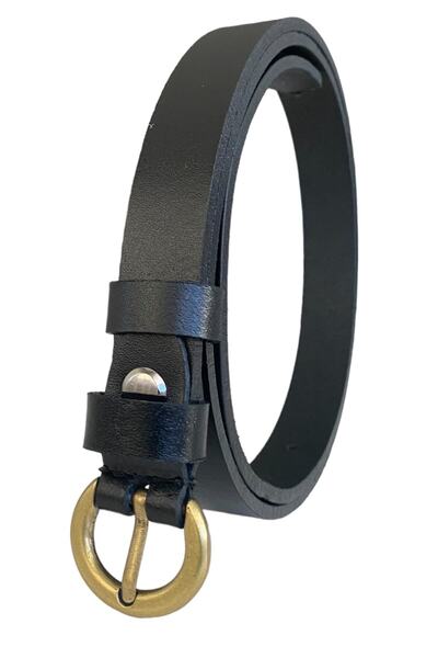 GoDeri حزام نسائي من الجلد الطبيعي 100% بإبزيم ذهبي عتيق أسود رفيع جدًا، 1.8 سم = متعدد الأنماط -09