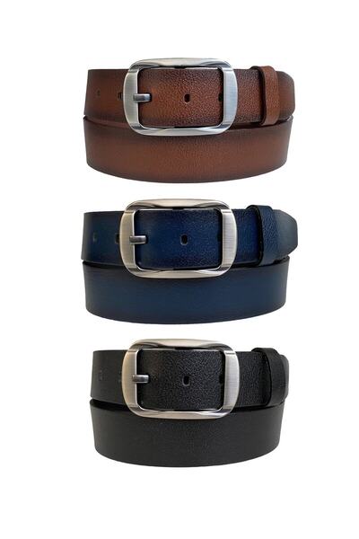 GoDeri 100% جلد طبيعي، إبزيم بيضاوي أسطوري مدخن؛ أسود، بني داكن، أزرق داكن مجموعة من 3 حزام 4 سم = 4598