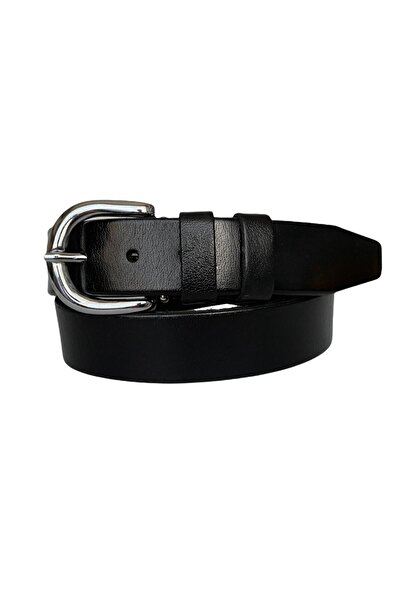 GoDeri 100% جلد طبيعي، جينز أسود بإبزيم فضي للنساء، حزام رياضي 4 سم=an-byn-45