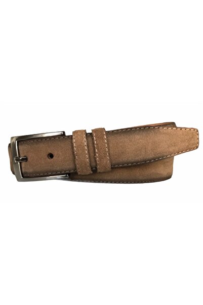 GoDeri 100% Genuine Quality Suede Leather 3.5 cm Mink Color Classic, Fabric Trouser Belt