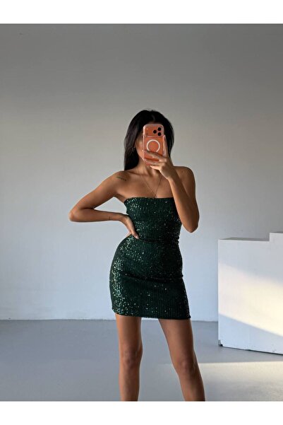 sajarsln Μίνι φόρεμα ελαστικό ύφασμα με παγιέτες χωρίς στράπλες και κρυφό φερμουάρ στην πλάτη