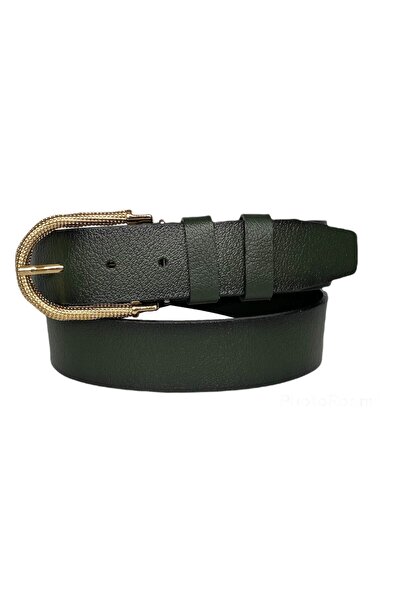 GoDeri 100% Genuine Leather, Green Women's Jeans Belt with Gold Buckle 4 Cm=an-byn-12