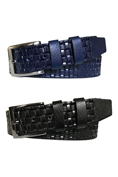 GoDeri Набір з 2 ременів з натуральної шкіри, 4 см, чорний, темно-синій = 2 шт. 119-121