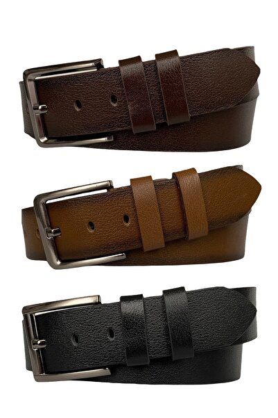 GoDeri 100% جلد طبيعي ممتاز، طقم مكون من 3 قطع أسود، بني، حزام رياضي جينز أسمر، 4.5 سم = 3 قطع - مسطح