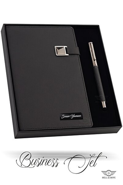 MELL & SWIPE Kişiye İsme Özel Kalem Premium Termo Deri Defter Ajanda Deri Gövde Toucpen Kalem Set Kutu Hediyelik