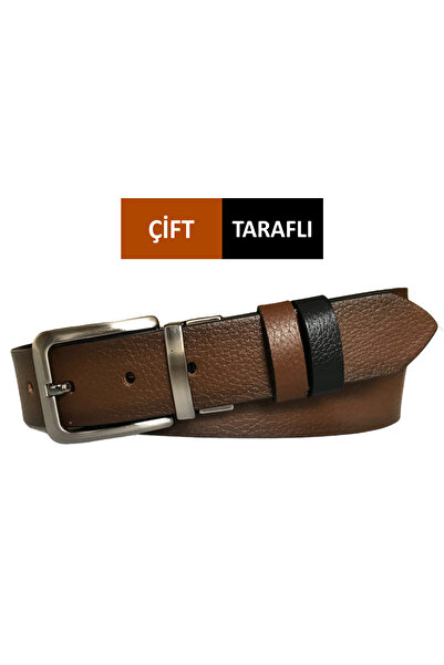 GoDeri Ζώνη από γνήσιο δέρμα διπλής όψης πλάτους 4 cm - Καφέ, Μαύρο