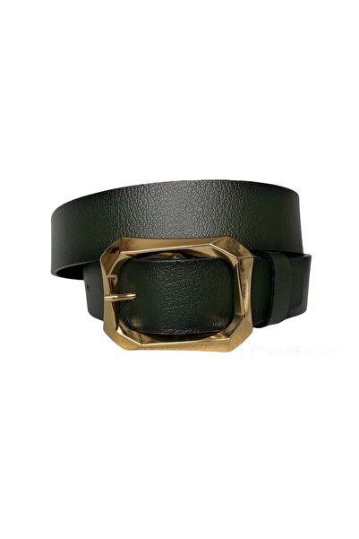 GoDeri 100% piele naturală, curea de blugi de damă verde cu cataramă aurie 4 cm=an-byn-08