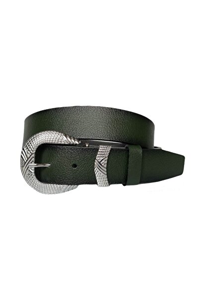 GoDeri 100% piele naturală, cataramă argintie, curea de blugi pentru femei verzi cu punte metalică 4 cm=an-byn-63